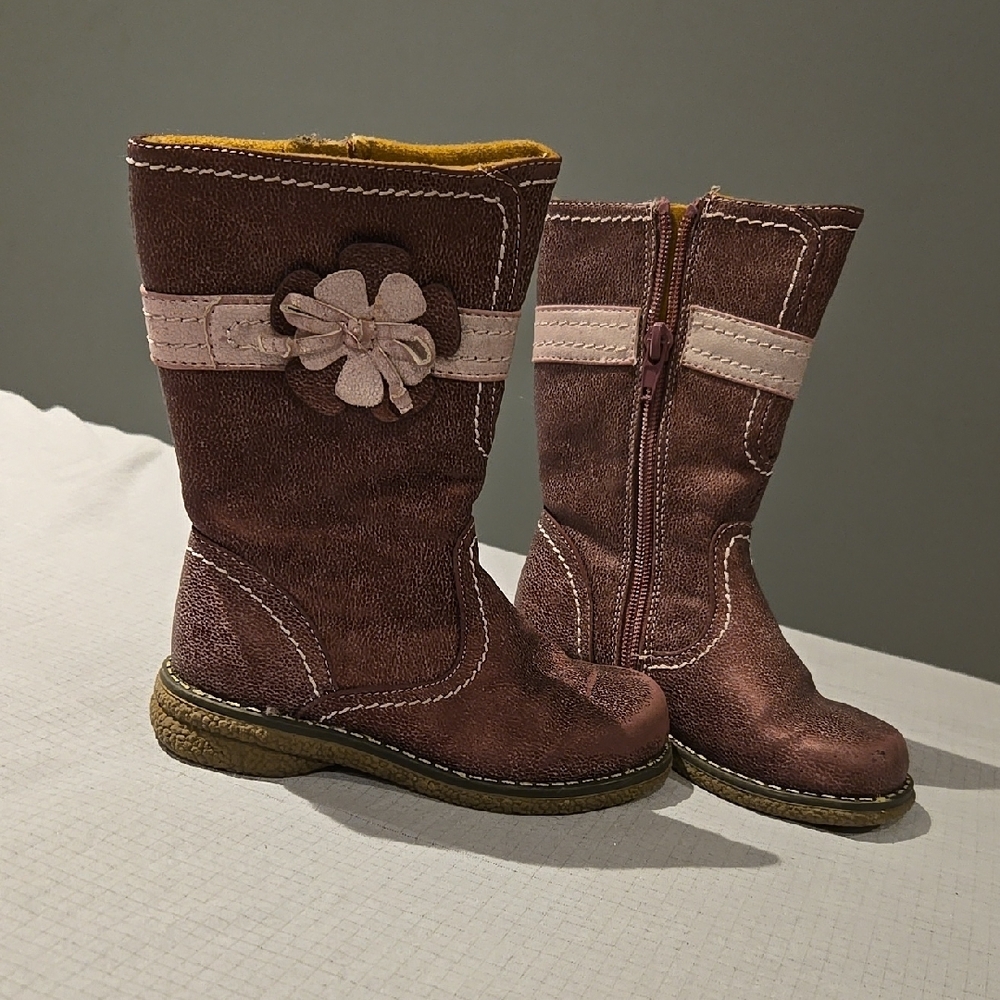 Purple and Pink Kids' Boots with Flower Accent